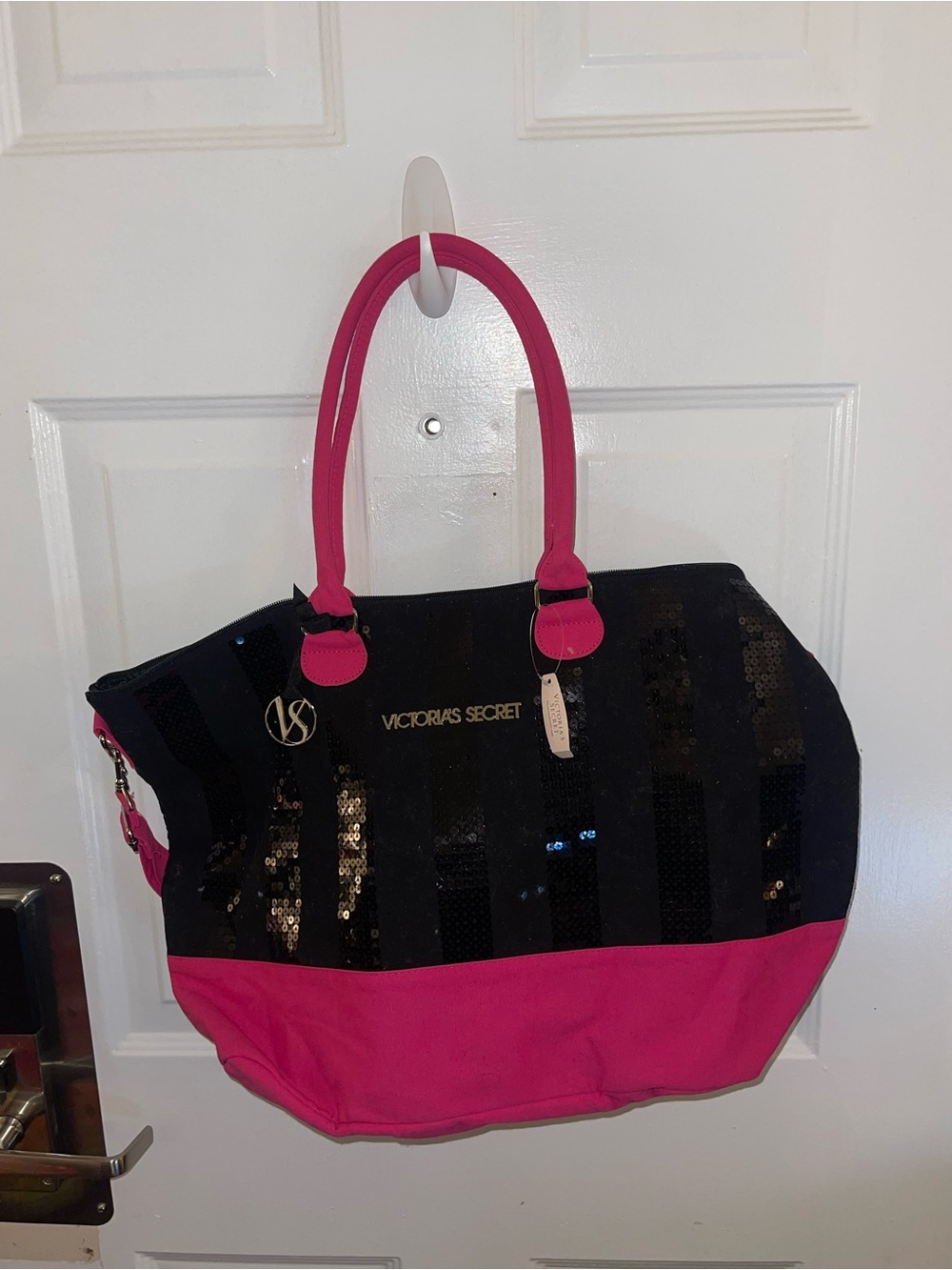 NWT Victoria's Secret Black and Hot Pink Sequin Tote